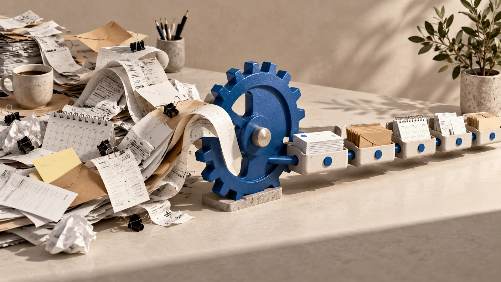 Paper tasks organised into a connected automated workflow.