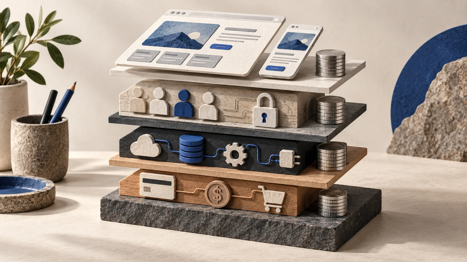 A web application model separated into its main cost components.