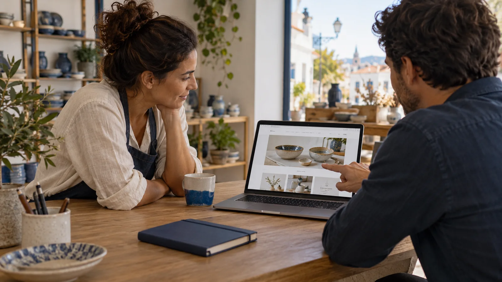 A business owner reviewing a private website demonstration.