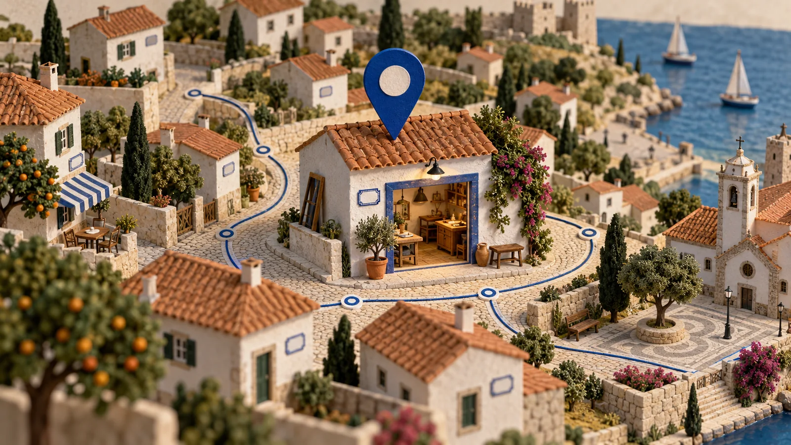 A neighbourhood map highlighting a local business and nearby customers.