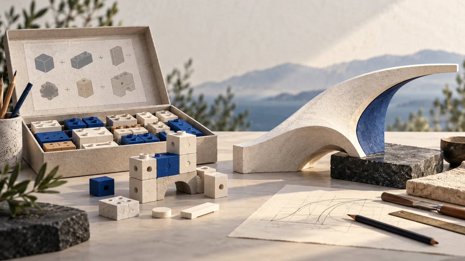 Modular no-code blocks beside a bespoke software component.