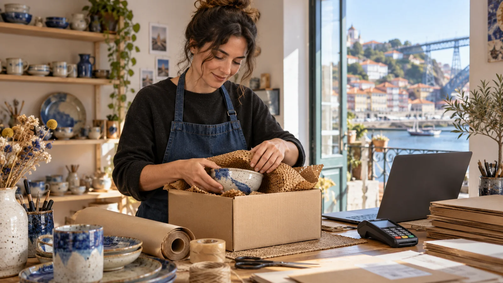 A craft maker preparing the first order from an online store.