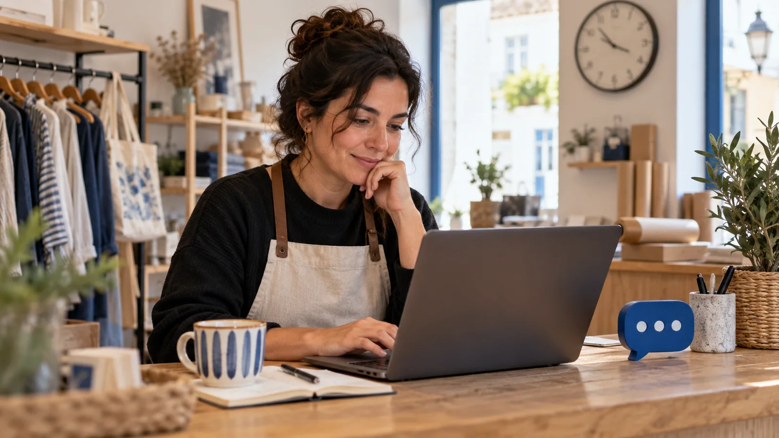 Uma rececionista responde com atenção a um pedido recebido pelo site.