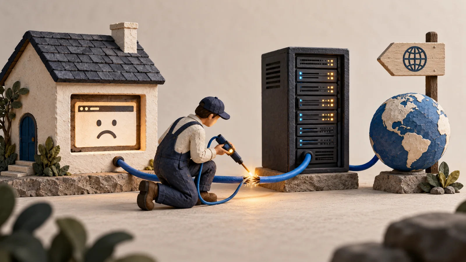 A diagnostic probe tracing a website outage across its infrastructure.