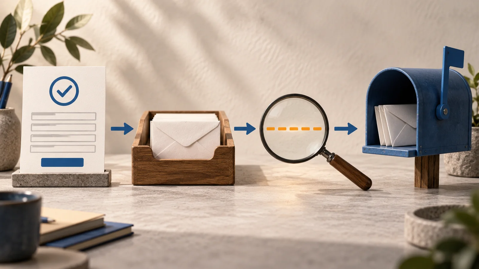 The three stages of a form submission, email sending and delivery.