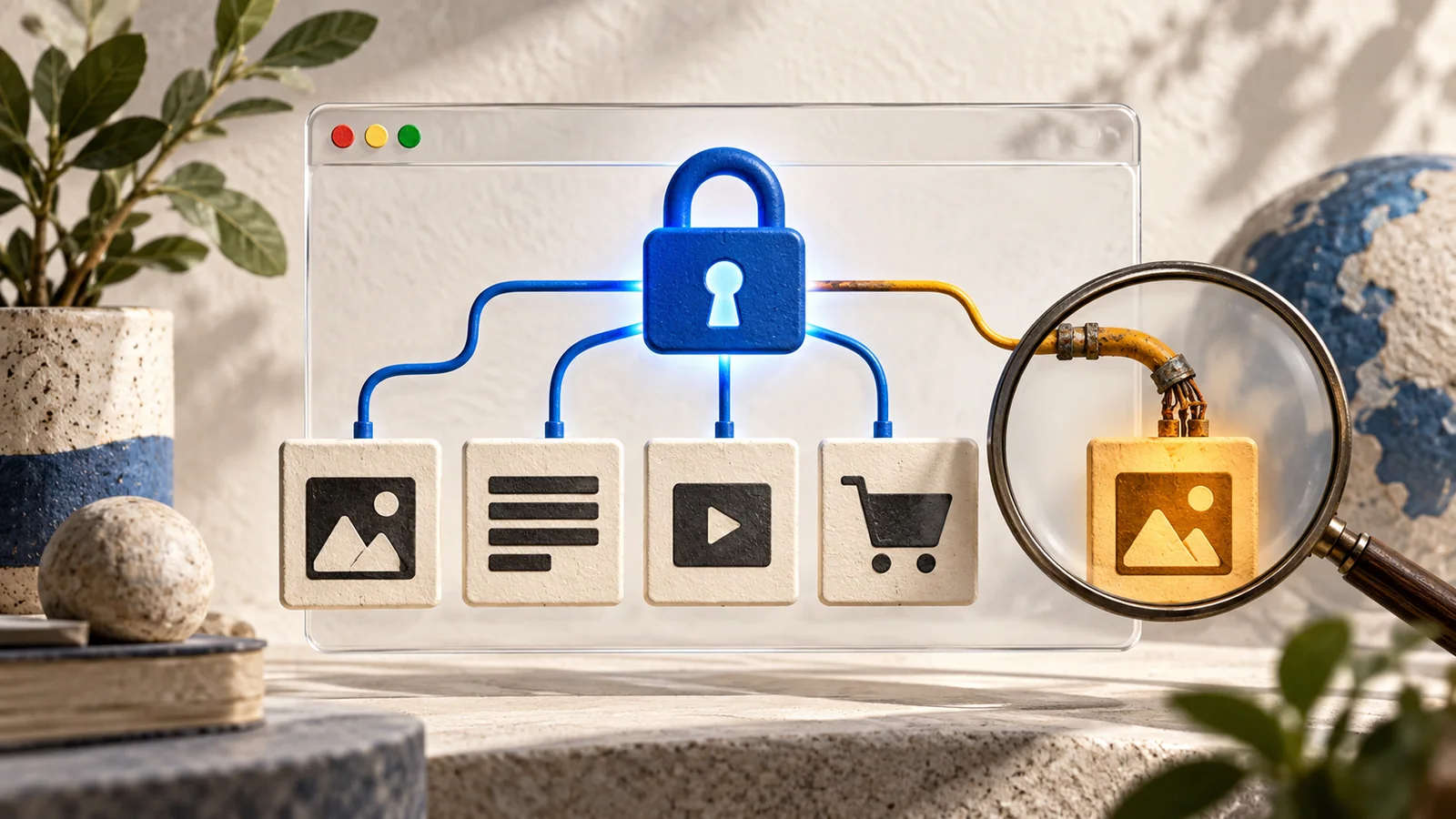 A secure website connection inspected for an insecure content element.