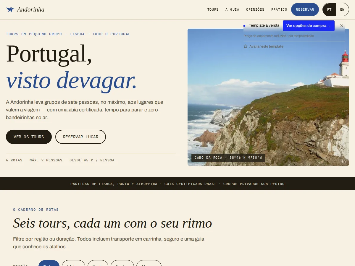 Andorinha — pré-visualização do site