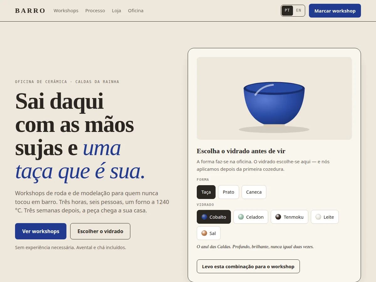 Barro — pré-visualização do site
