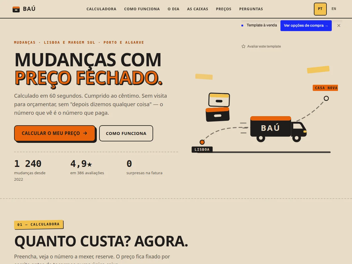 Baú — pré-visualização do site
