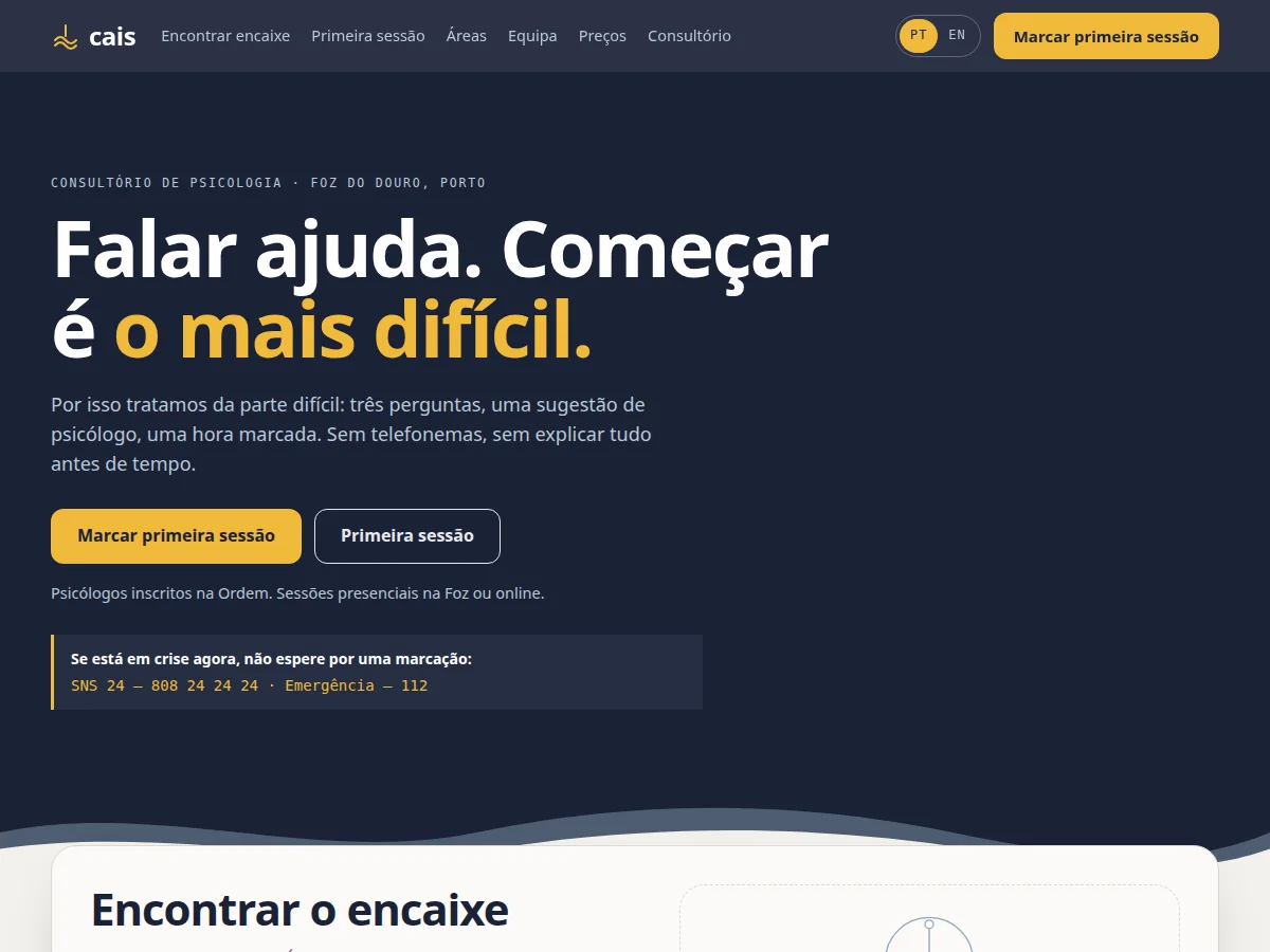Cais — pré-visualização do site