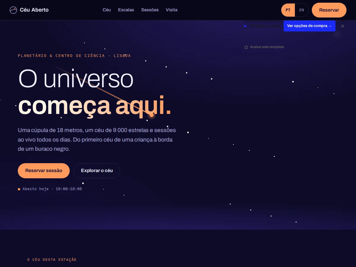 Céu Aberto — pré-visualização do site