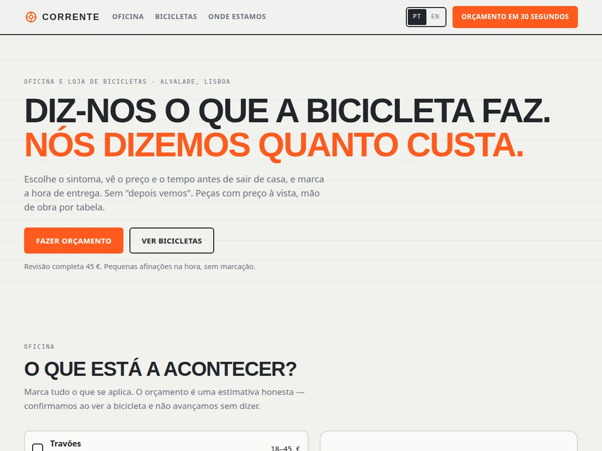 Preview of Corrente — bike workshop with a repair quote before you leave the house