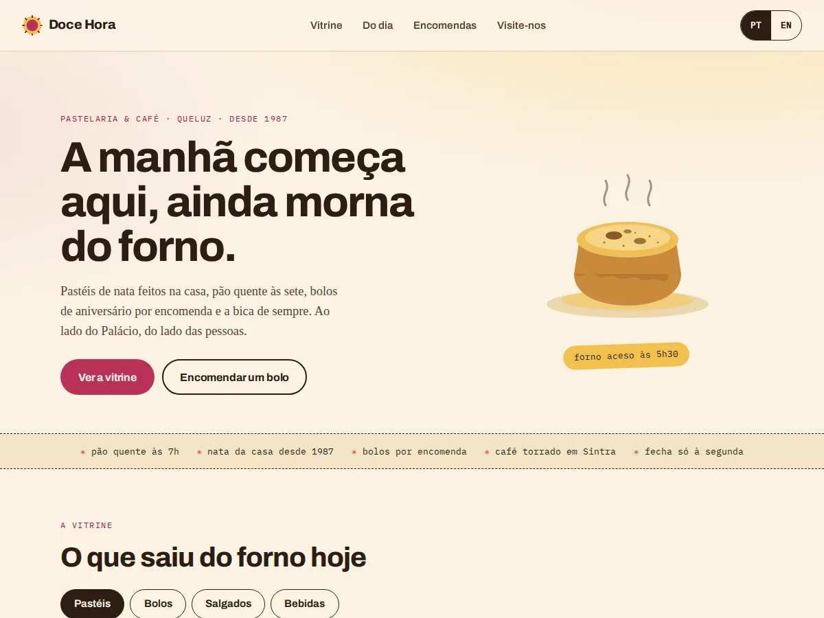 Doce Hora — pré-visualização do site