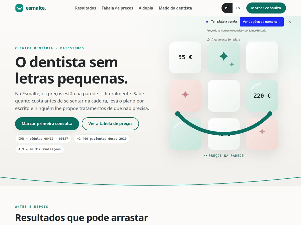 Esmalte — pré-visualização do site