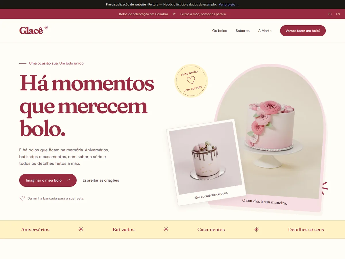 Glacê — pré-visualização do site