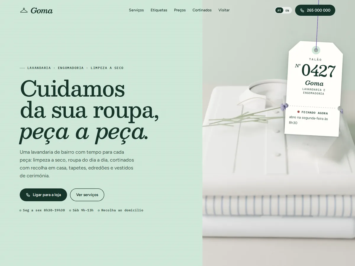 Goma — pré-visualização do site