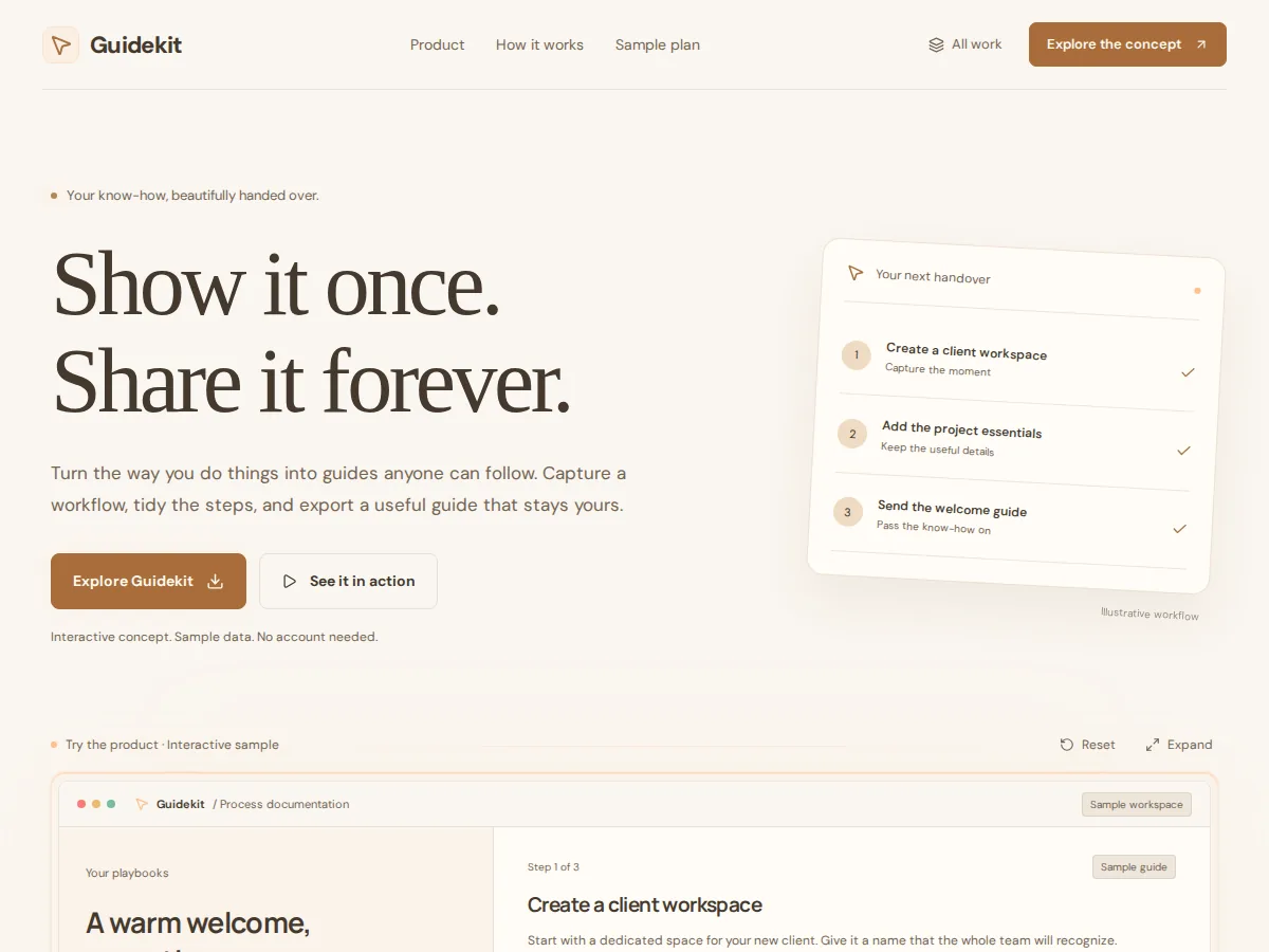 Preview of Guidekit — turn a process into a guide