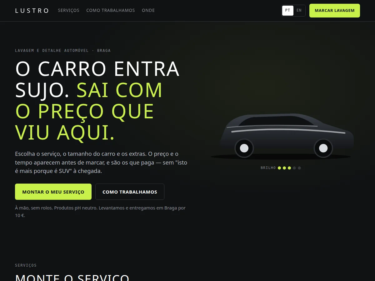 Lustro — pré-visualização do site