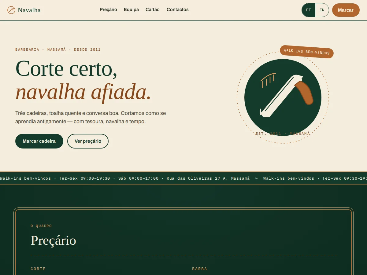 Navalha — pré-visualização do site
