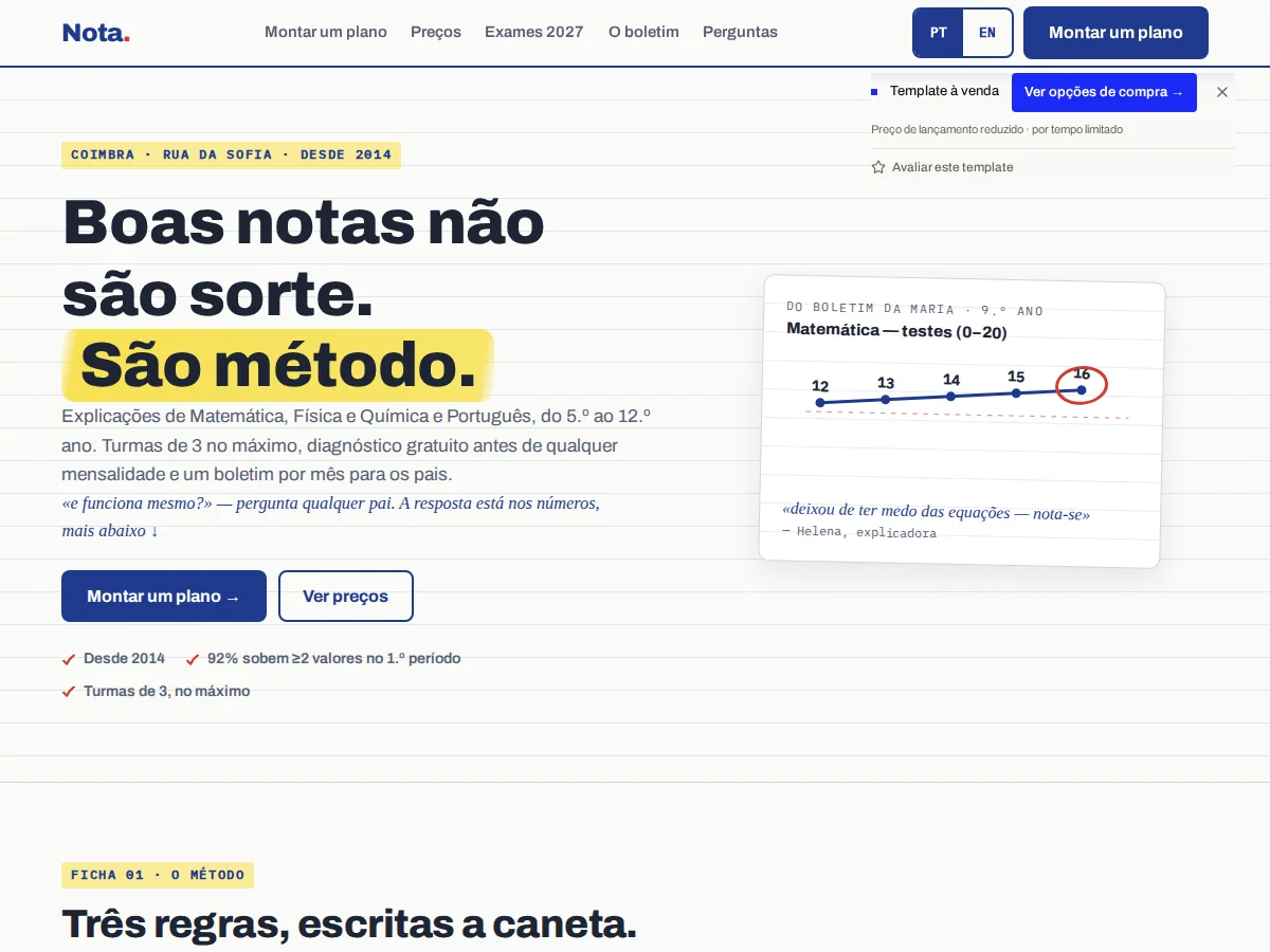 Nota — pré-visualização do site