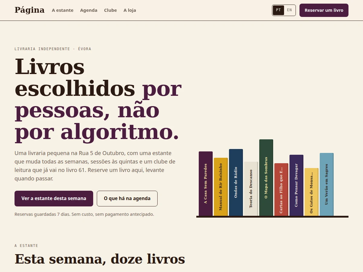 Preview of Página — independent bookshop with a shelf you can reserve from