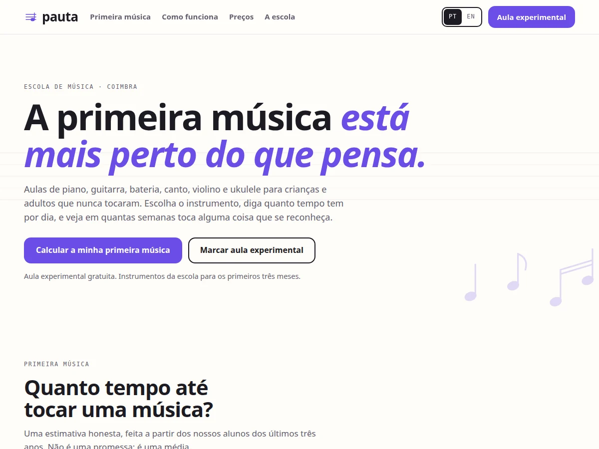 Preview of Pauta — music school that tells you when you will play your first song