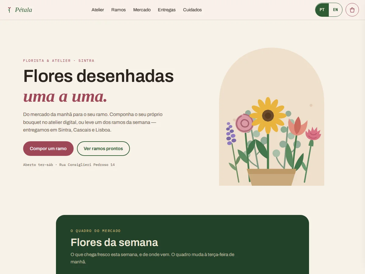 Pétala — pré-visualização do site