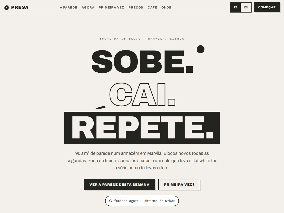 Presa — pré-visualização do site