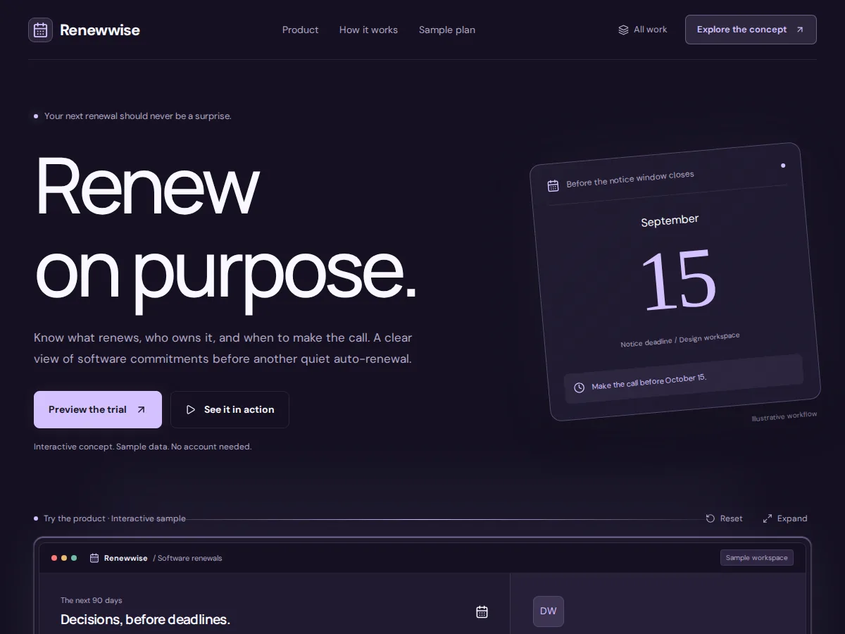 Preview of Renewwise — renewals with a clear next step