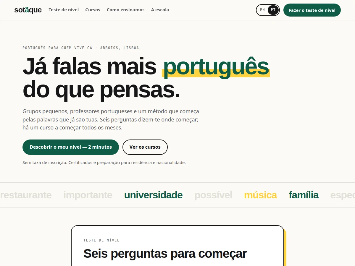 Sotaque — pré-visualização do site