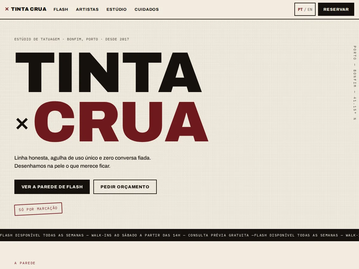 Tinta Crua — pré-visualização do site
