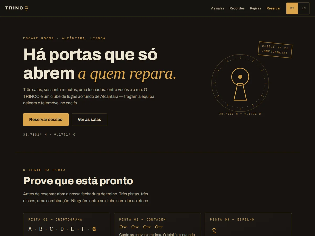 Trinco — pré-visualização do site