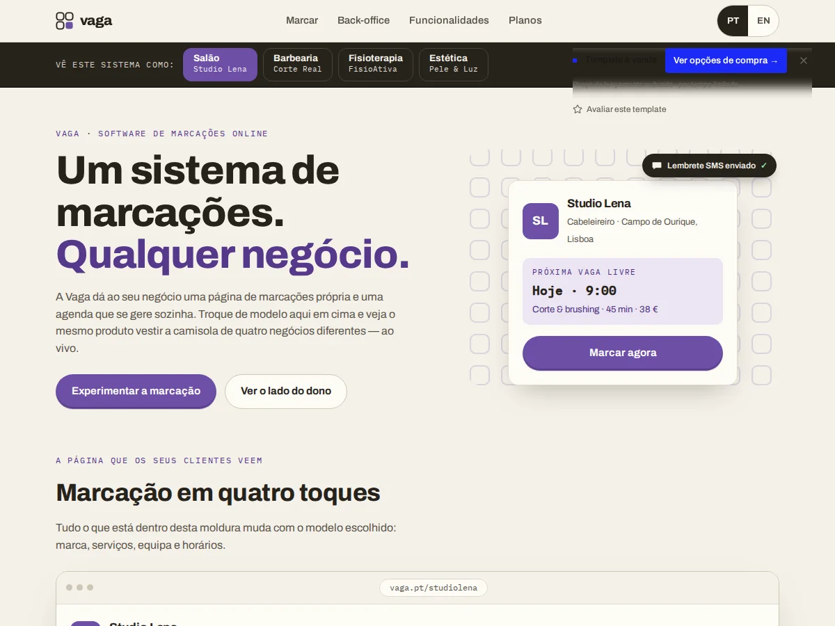 Vaga — pré-visualização do site