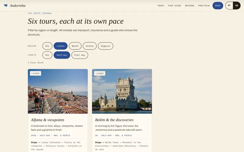 Filters: Lisbon and half-day leave just the right routes.