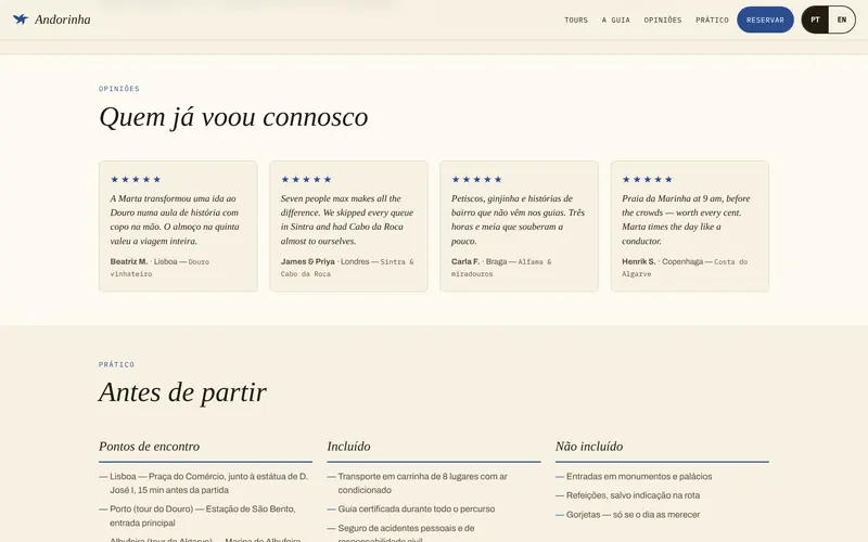 Opiniões de quem já fez os tours.