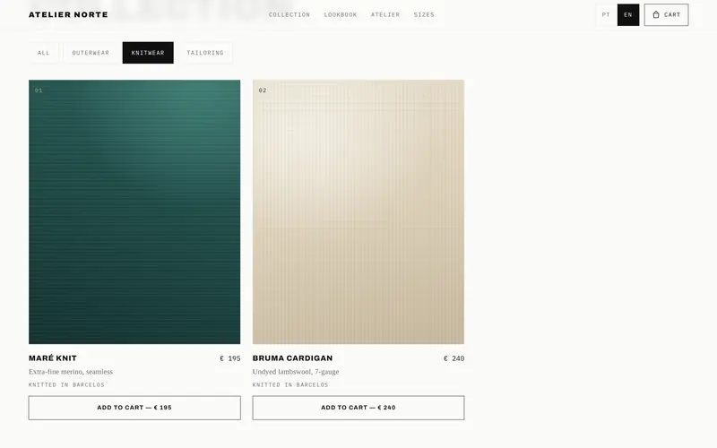 The Knitwear filter: only knitwear, and the count follows.
