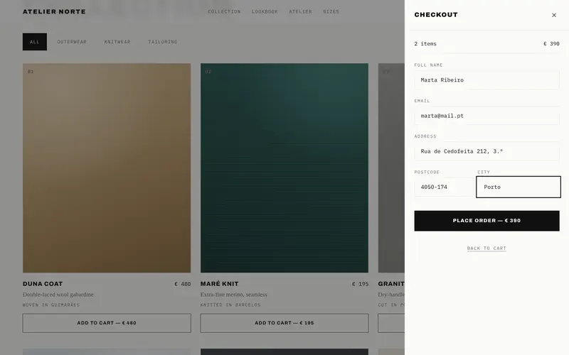 Checkout: delivery details and the total to pay.
