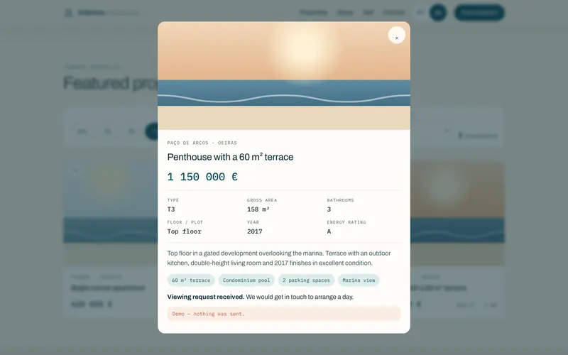 The viewing request, confirmed on the listing itself.
