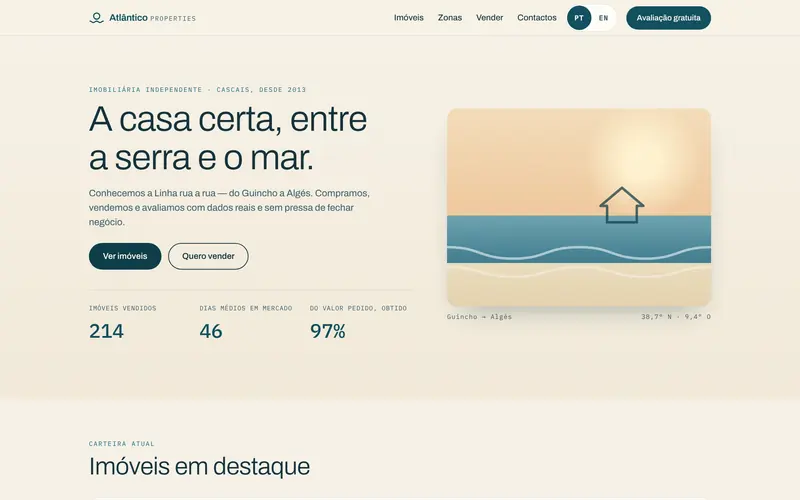Página inicial: a agência, os números e os dois caminhos.