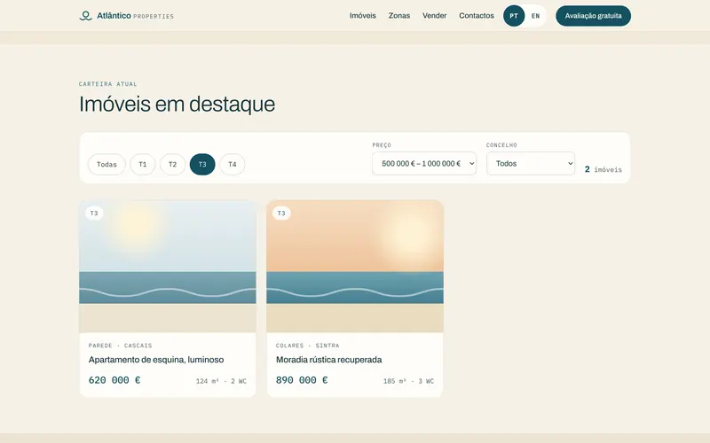 Filtros combinados: T3 entre 500 mil e um milhão de euros.