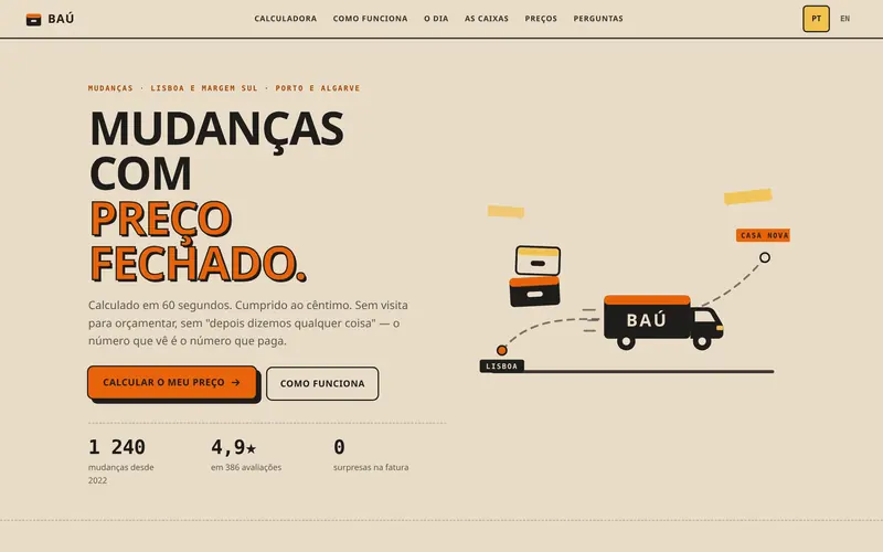 Página inicial: a proposta, os números da casa e a calculadora.
