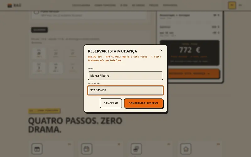 A reserva: o dia e o total, com dois dados para preencher.