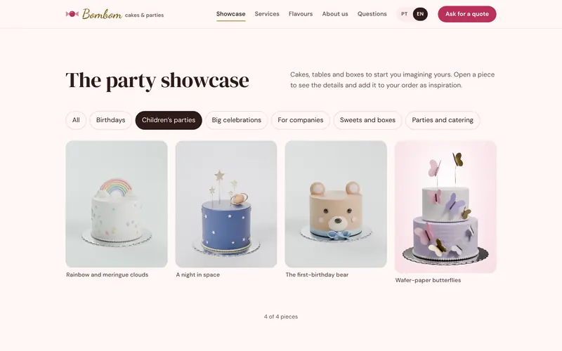 The party showcase, with filters by occasion.