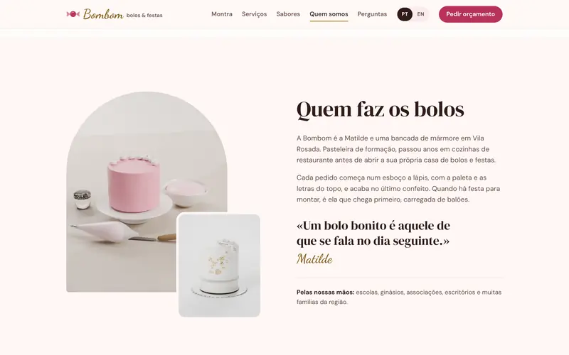 Quem faz os bolos: a bancada e a história.