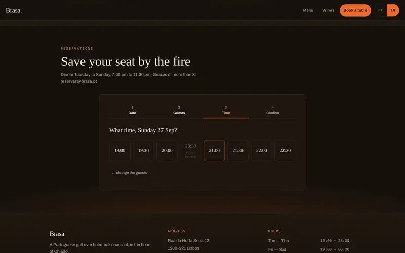 Then the time: full slots are shown as unavailable.