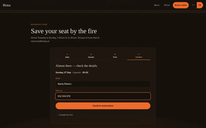 Last, the name and phone, with the booking summary.