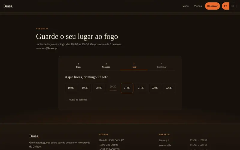 Depois a hora: os horários cheios aparecem bloqueados.