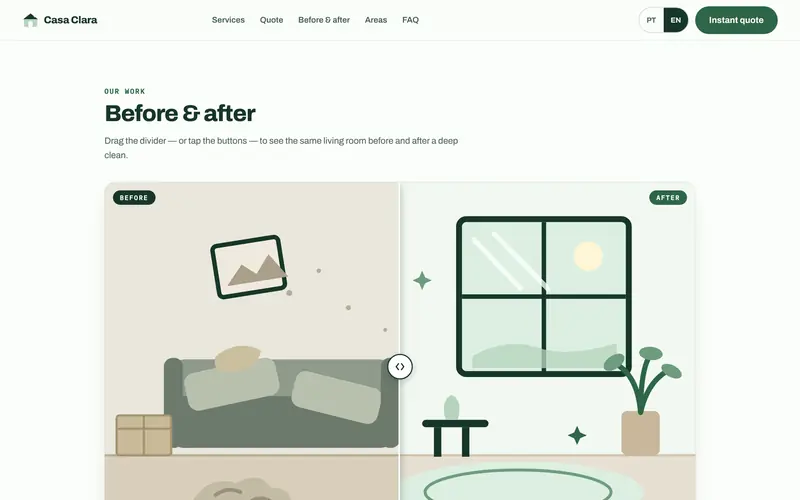 Before and after: a divider to drag, with its own illustration.