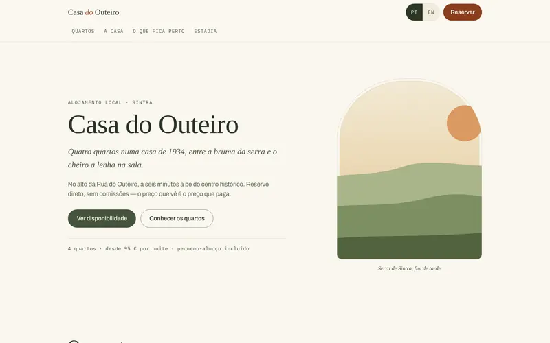 Página inicial: a casa, a proposta e a reserva à vista.