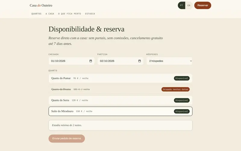 As regras da casa no próprio formulário: estadia mínima de 2 noites.